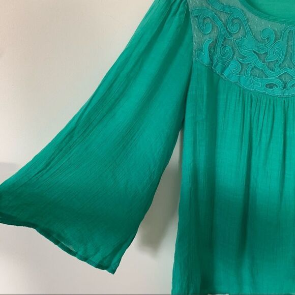Honey Punch Green Bell Sleeve Embroidered Blouse - Picture 5 of 6